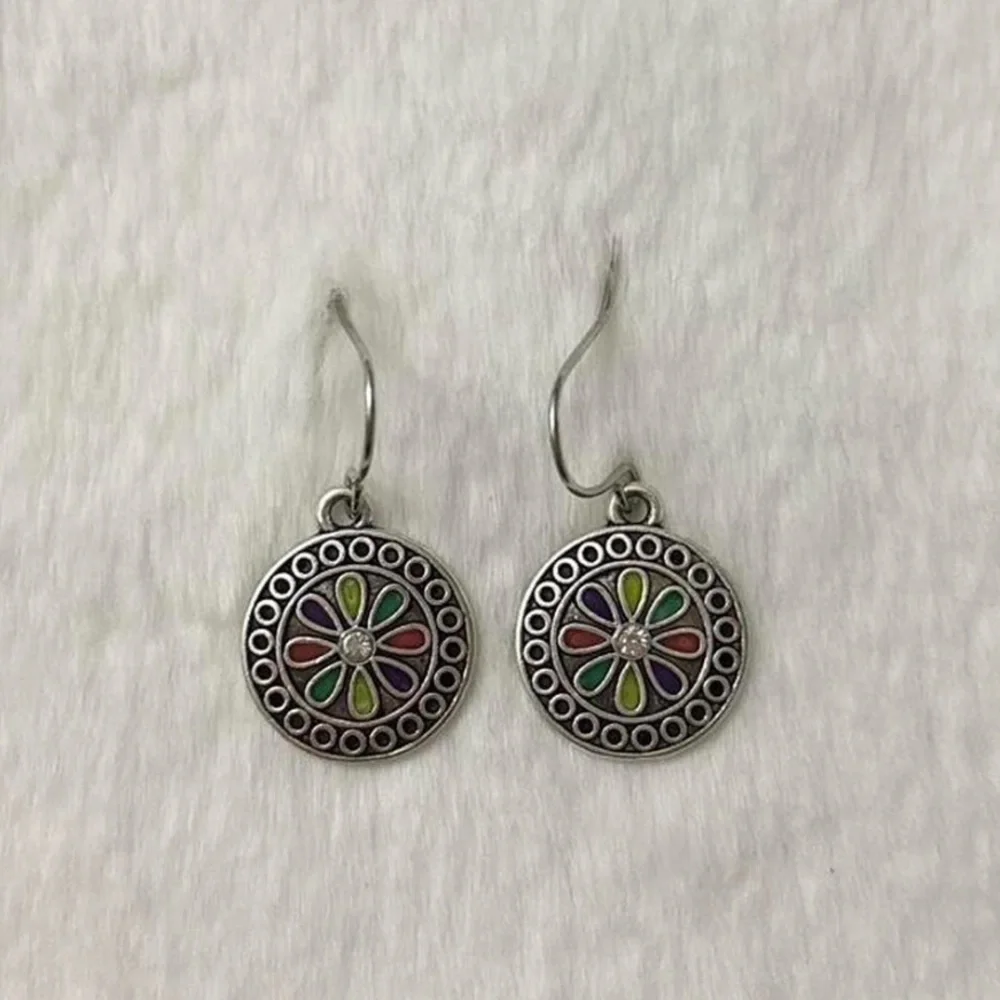 5/$15 🩷 MUST BUNDLE Silver-Tone Multicolor Floral Drop Earrings